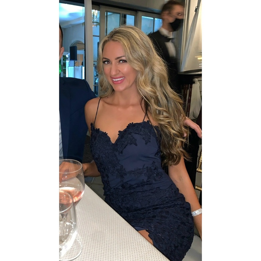 Elegant Navy Blue Lace Dress